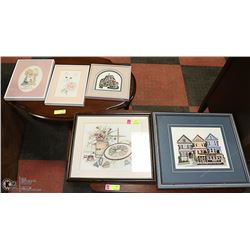 ESTATE ASSORTED LOT OF 5 PETITEPOINT FRAMED PICTUR