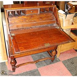 ANTIQUE ESTATE WOOD CARVED SOLID OAK WRITING DESK