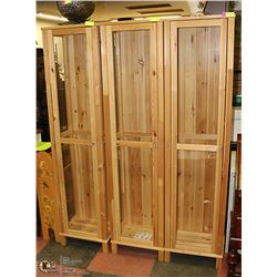 3 CURIO CABINETS WITH GLASS SHELVES 17 X 13 X 70