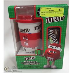 M & M'S RED CERAMIC TRAVEL MUG IN BOX
