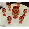 Image 1 : RED ART GLASS PITCHER AND GLASS SET