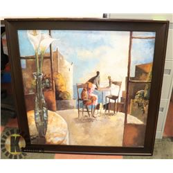 LARGE DARK WOOD FRAMED STILL-LIFE