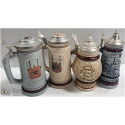 LOT OF 4  VINTAGE  BEER STEINS HAND CRAFTED BRAZIL