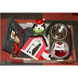 LARGE FLAT WITH S.S. DOG FEEDING DISH SET,