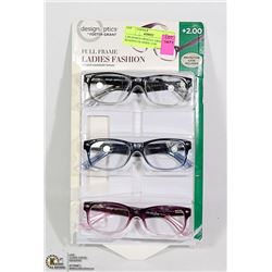 LDS DESIGN OPTICS F. GRANT READING GLASSES +2.00