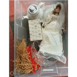 TOTE OF ESTATE COLLECTIBLES INCLUDING CHINA DOLL,