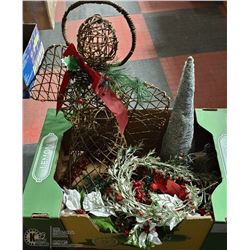 ONE BOX OF CHRISTMAS DECORATIONS