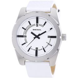 NEW DIESEL WHITE DIAL LEATHER BAND MSRP $299 44MM