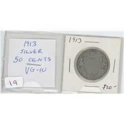 1913 SILVER 50 CENTS. VG-10.