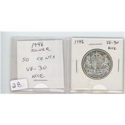 1946 SILVER 50 CENTS. VF-30. NICE.
