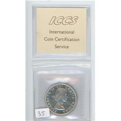 1957 1 WATERLINE SILVER DOLLAR. ICCS-CERTIFIED MS-62. BRIGHT WHITE.
