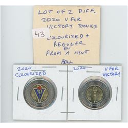 LOT OF 2 DIFFERENT 2020 V FOR VICTORY TOONIES: COLOURIZED AND REGULAR. BOTH BU FROM A NEW ROLL.