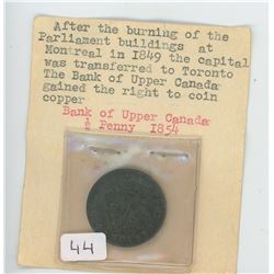 PROVINCE OF CANADA 1854 PRE-CONFEDERATION HALF PENNY TOKEN. AFTER THE BURNING OF THE PARLIAMENT BUIL