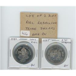 LOT OF 2 DIFFERENT REGINA RIEL REBELLION TRADE DOLLARS. 1980 LOUIS RIEL AND 1985 NORTH WEST REBELLIO