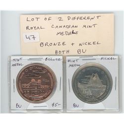 LOT OF 2 DIFFERENT LARGE ROYAL CANADIAN MINT MEDALS. BRONZE AND NICKEL. BOTH DEPICT THE OTTAWA AND W