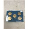 Image 1 : SET OF 5 1992 LABATT BRIER BRASS MEDALS. INCLUDES BRIER MEDAL, AS WELL AS THE 4 SASKATCHEWAN CHAMPIO