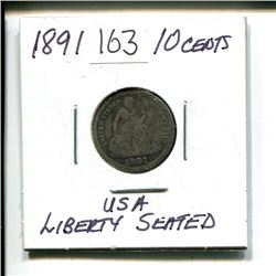 1891 LIBERTY SEATED 10 CENTS TEN ¢