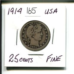 1914 USA 25 CENT COIN