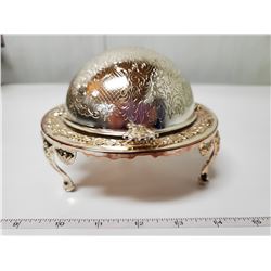 VINTAGE MAYELL EP ON STEEL ROLL TOP BUTTER DISH, MADE IN ENGLAND