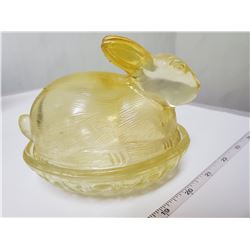 DEPRESSION GLASS RABBIT ON NEST