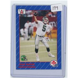 KENT AUSTIN, SASKATCHEWAN ROUGHRIDERS QB, CFL FOOTBALL CARD. 1991 AW SPORTS. GEM UNC.