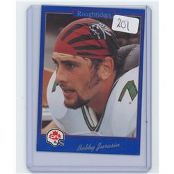 BOBBY JURASIN, SASKATCHEWAN ROUGHRIDERS DE, CFL FOOTBALL CARD. 1991 JOGO. GEM UNC.