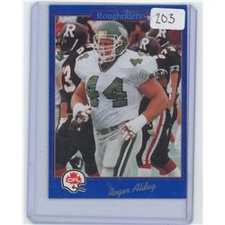 ROGER ALDAG, SASKATCHEWAN ROUGHRIDERS OL, CFL FOOTBALL CARD. 1991 JOGO. GEM UNC.