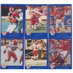 LOT OF 20 DIFFERENT CALGARY STAMPEDERS, CFL FOOTBALL CARDS. INCLUDES DAVID SAPUNJIS, ANDY MCVEY, MAR