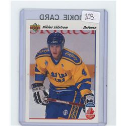 NIKLAS LIDSTRORM, SWEDISH NATIONAL TEAM, CANADA CUP GOLD MEDAL WINNER HOCKEY CARD. 1991 UPPER DECK. 