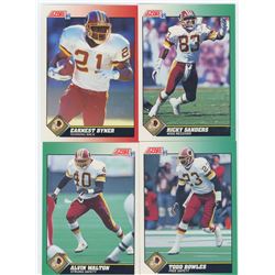 LOT OF  4 WASHINGTON REDSKINS, NFL FOOTBALL CARDS. INCLUDES RICKY SANDERS & EARNEST BYNER. 1991 SCOR