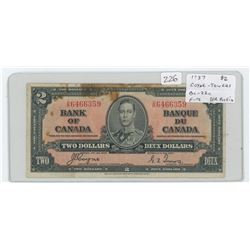 1937 $2 NOTE. COYNE-TOWERS SIGNATURES. D/R PREFIX. BC-22C. F.