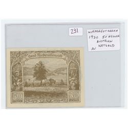 AUSTRIA NOTGELD. NIEDEROSTEREICH (LOWER AUSTRIA) 1920 50 HELLER. AU. NICE.
