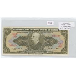 BRAZIL. 1953-1959 5 CRUZEIROS. CONQUEST OF THE AMAZON. P158D. UNC.