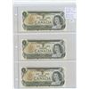 Image 1 : LOT OF 3 CANADIAN 1973 $1 NOTES WITH CONSECUTIVE SERIAL NUMBERS. CROW-BOUEY SIGNATURES, BAE PREFIX. 