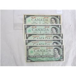 5 ONE DOLLAR BILLS 1867 -1967