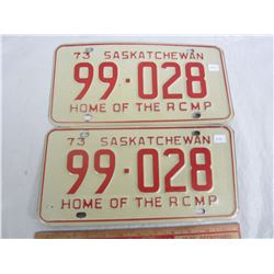 PAIR OF 1973 SASKATCHEWAN LICENSE PLATES