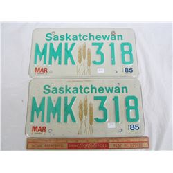 PAIR OF 1985 SASKATCHEWAN LICENSE PLATES