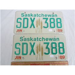 PAIR OF 1989 SASKATCHEWAN LICENSE PLATES