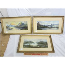3 ANTIQUE PASTELS SIGNED FRAMED 11 X18
