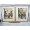 Image 1 : 2 EUROPEAN 1950'S FRAMED 14 X16 LITHOGRAPHS
