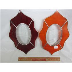 2 STAINED GLASS AND ETCHED HANGING PANELS12 X8 INCHES