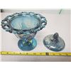 Image 1 : CARNIVAL GLASS BLUE GRAPE COVERED OPEN EDGE CANDY DISH