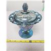 Image 2 : CARNIVAL GLASS BLUE GRAPE COVERED OPEN EDGE CANDY DISH