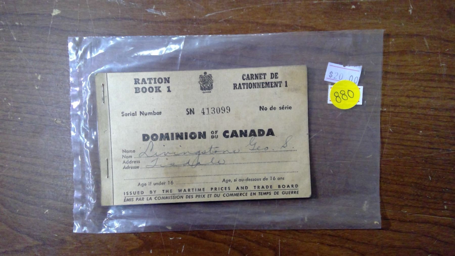 Canadian Ration Books CANADA RATION BOOK NO1 FROM WWII - Schmalz Auctions