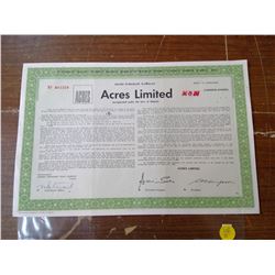 USED STOCK SHARES COMPANY CALLED ACRES LIMITED ONTARIO