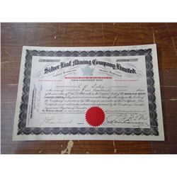 SILVER LEAF MINING CO. LIMITED USED STOCK SHARE CANADIAN CO.