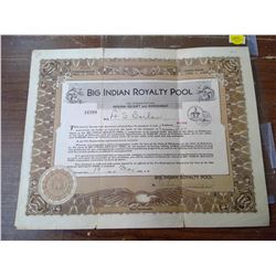BIG INDIAN ROYALTY POOL OKLAHOMA OIL CO. USED SHARES