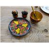 Image 1 : WOODEN PAINTED SALT & PEPPER, PLATE, BOWL & SPOON