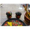 Image 2 : WOODEN PAINTED SALT & PEPPER, PLATE, BOWL & SPOON