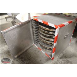TEN 18" PIZZA PANS IN STACKABLE TRANSPORT PROOFER
